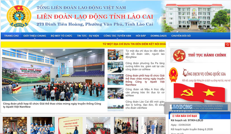 Cổng Thông tin điện tử LĐLĐ tỉnh Lào Cai. Ảnh chụp màn hình