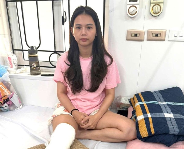 Chị Vũ Thị Kim Anh, đoàn viên xã Tiên Lãng, Hải Phòng bị chấn thương ở chân sau tai nạn lao động. Ảnh: Nhân vật cung cấp