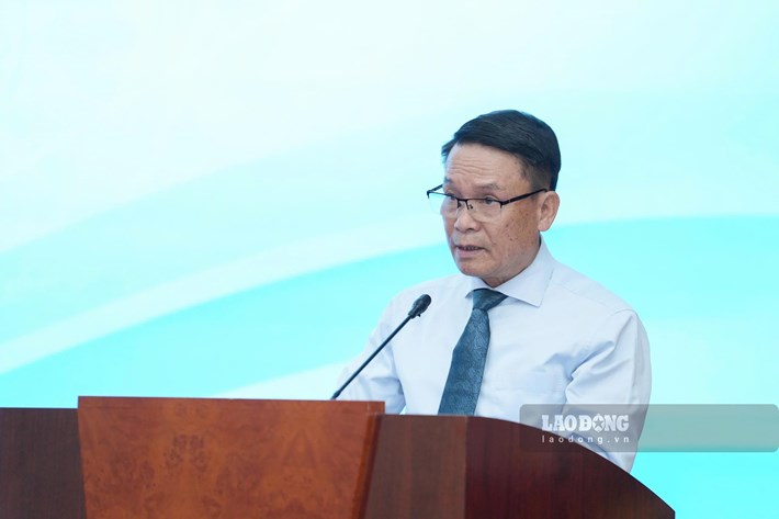 Ông Nguyễn Đức Lợi - nguyên Ủy viên Trung ương Đảng, Phó Chủ tịch Thường trực Hội Nhà báo Việt Nam phát biểu tại Đại hội Liên chi hội Nhà báo Báo Lao Động lần thứ I, nhiệm kỳ 2026-2031. Ảnh: Hữu Chánh