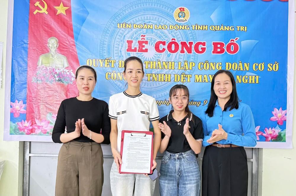 Thành lập Công đoàn cơ sở Công ty TNHH Dệt may Gia Nghi