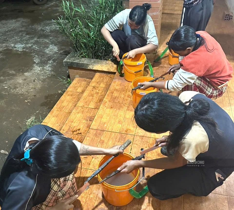 Học viên thực hành mài dao cạo mũ cao su, kỹ năng cạo lấy mũ không để ảnh hưởng đến việc sinh trưởng của cây trồng. Ảnh: Mai Vũ 