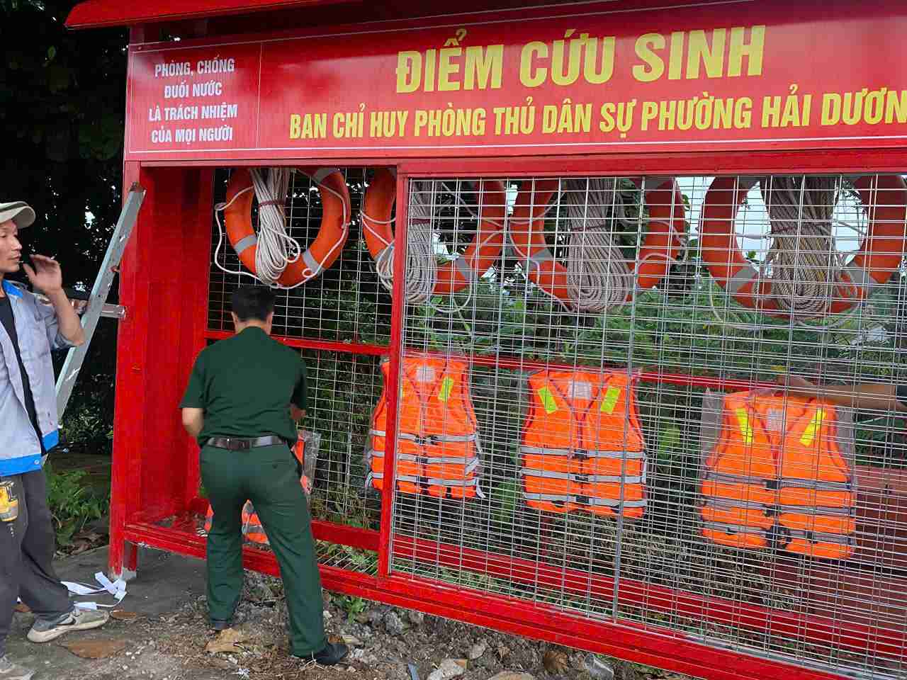 Điểm cứu sinh được lắp đặt tại khu vực phường Hải Dương. Ảnh: Ban chỉ huy quân sự phường Hải Dương cung cấp 