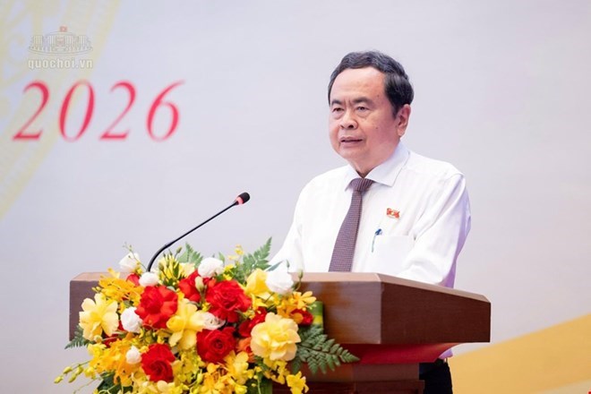Ủy viên Bộ Chính trị, Chủ tịch Quốc hội Trần Thanh Mẫn phát biểu khai mạc Hội nghị đại biểu Quốc hội hoạt động chuyên trách, ngày 28.9. Ảnh: Quochoi.vn