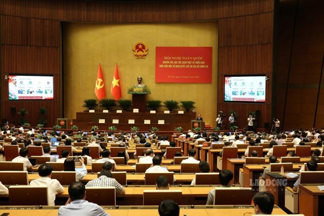 政治局のいくつかの決議、指示の研究、学習、徹底、実施に関する全国会議の全景。写真:ハイ・グエン