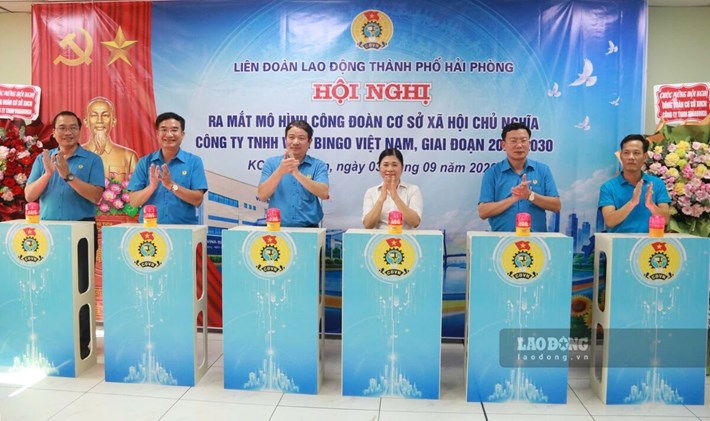 Công đoàn Công ty TNHH Vina Bingo KCN Nhật Bản - Hải Phòng ra mắt mô hình công đoàn cơ sở xã hội chủ nghĩa. Ảnh: Duyên Vũ