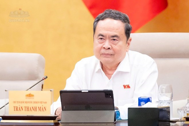 Ủy viên Bộ Chính trị, Chủ tịch Quốc hội Trần Thanh Mẫn đề nghị Chính phủ khẩn trương lấy kiến nhân dân đối với dự án Luật Đất đai (sửa đổi) qua hệ thống VNeID của Bộ Công an. Ảnh: Quochoi.vn