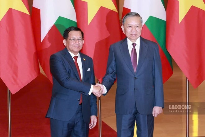 Tổng Bí thư, Chủ tịch nước Tô Lâm và Tổng thống Myanmar Min Aung Hlaing. Ảnh: Hải Nguyễn
