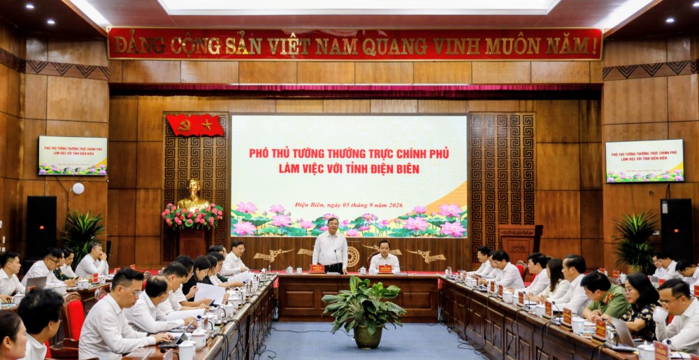Quang cảnh buổi làm việc của Phó Thủ tướng Thường trực Chính phủ Phạm Gia Túc với tỉnh Điện Biên. Ảnh: Dienbien.gov.vn